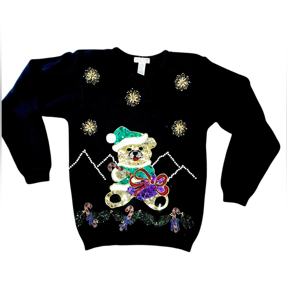 Lindsey Blake”-  80’s90’s Christmas sweater mint condition! sequins & beaded